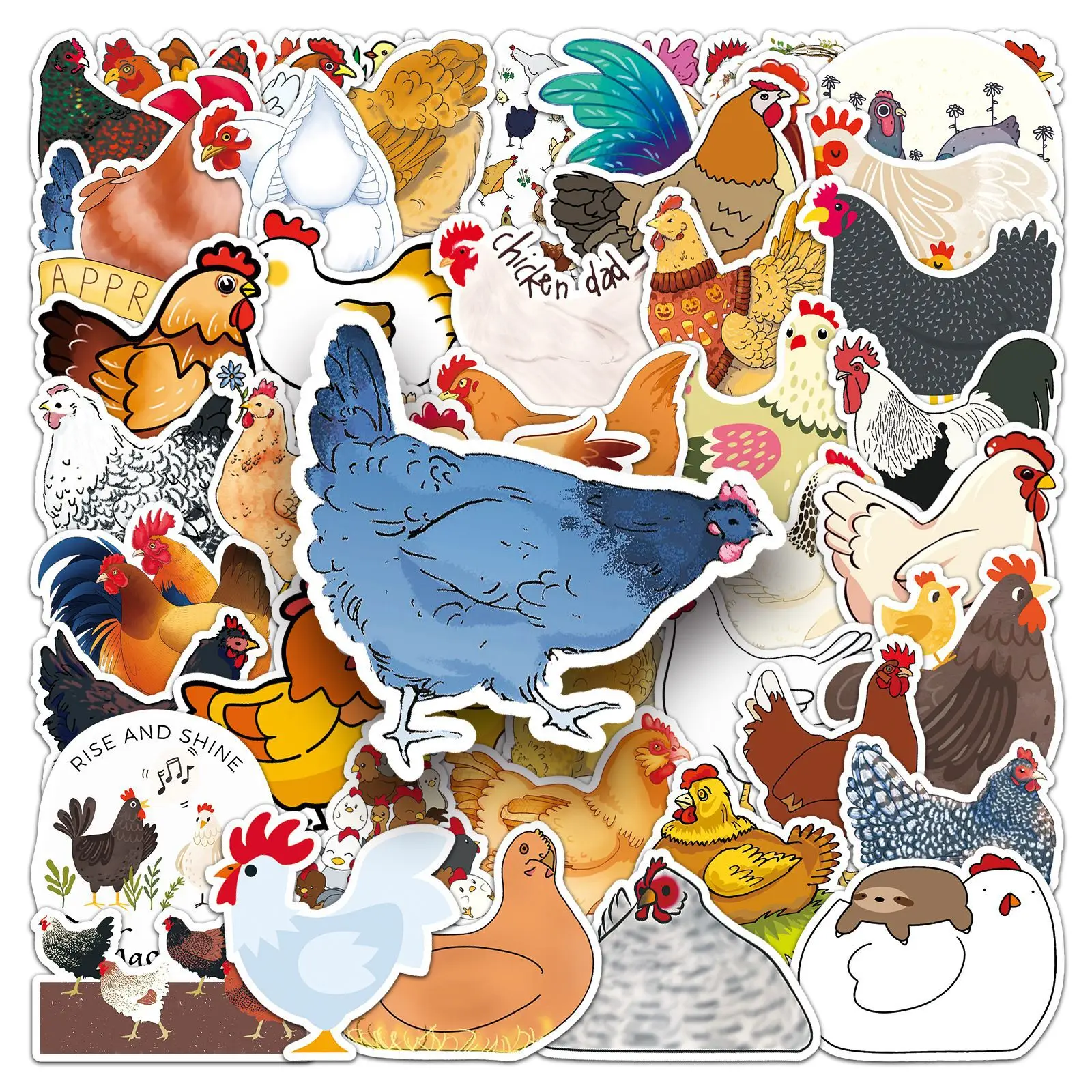 

50PCS Chicken Doodle Cartoon Animals Children DIY Decorative Skateboard Cell Phone Case Trunk Waterproof Sticker Kids Toy