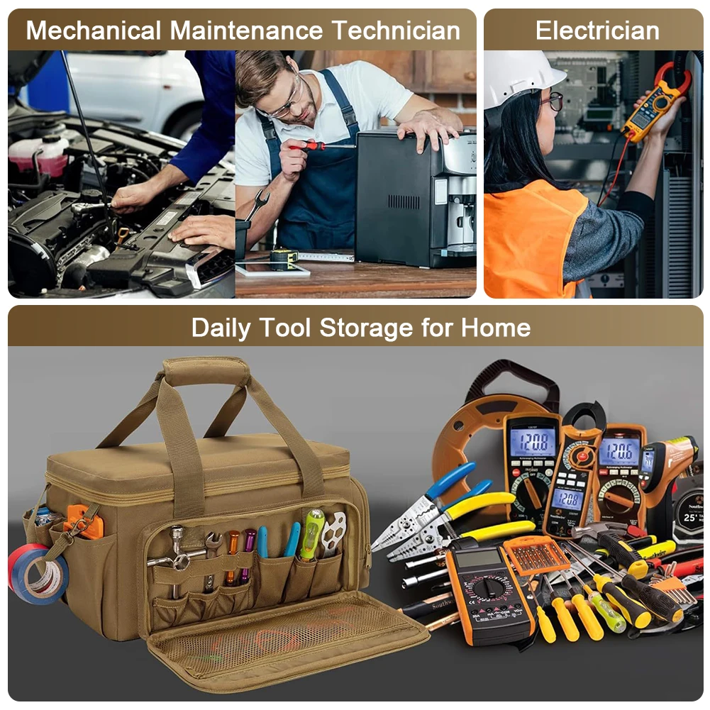 

Сумка для инструментов 14 дюймов с 5 карманами, сумка-органайзер для инструментов, сумка для переноски ручных инструментов для механика, электрика, плотника, строителя, сантехника