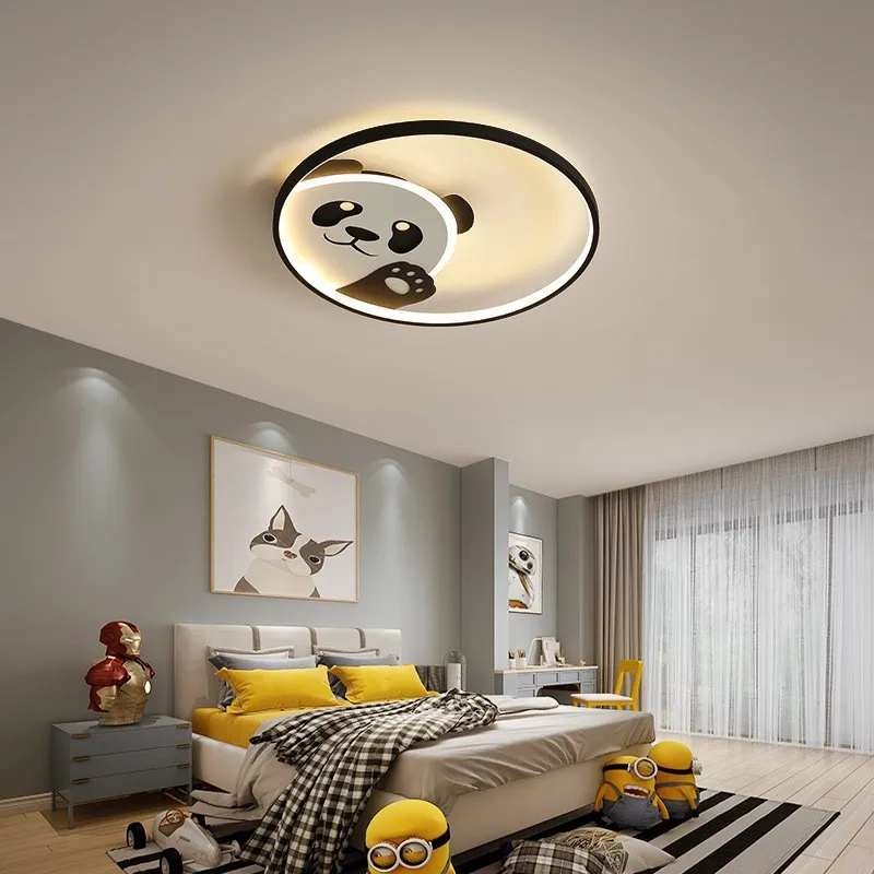 Panda Bear Ceiling Lamps for Baby Room Boys Bedroom Lamp Decor Cute Cartoon Ceiling Chandelier Kids Children Animal Led Lights