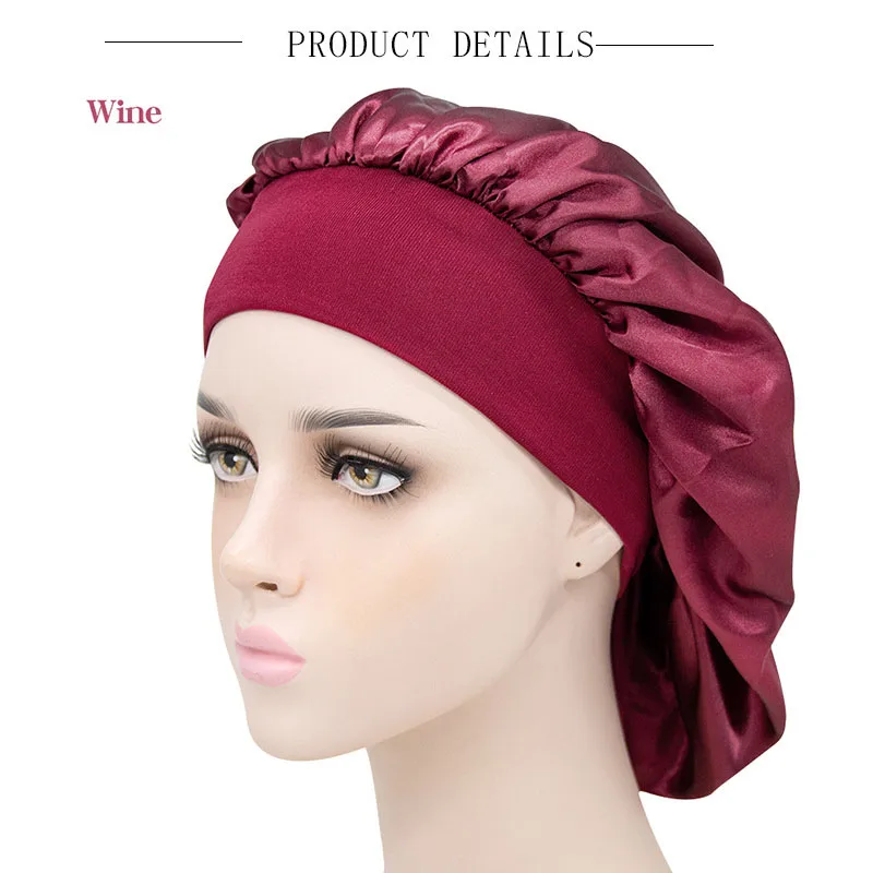 

Queen Silk Satin Lined Band Hair Bonnet Night Sleep Hat For Women Stretchy Tie Band Long Curly Braid Hair Elastic Cap Head Scarf