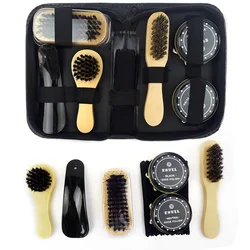 8pcs Shoe Shine Care Kit Black & Transparent Polish Brush Set Home Genuine Leather Shoe Care Set Polish Tool with Bag