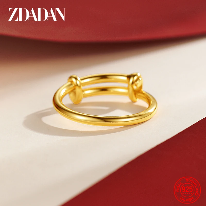 ZDADAN 925 Silver 18K Gold Adjustable Rings For Women Girls Fashion Wedding Jewelry