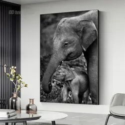 Elephant Love Picture Elephants Mother and Baby Canvas Painting Wild Animal Wall Art Poster Modern Home Wall Decoration Painting
