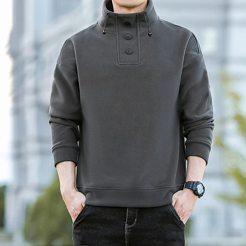 

Мужские модные толстовки с высоким воротником на осень-зиму 2026: повседневные пуловеры с длинным рукавом, теплые спортивные свитшоты, уличная одежда больших размеров