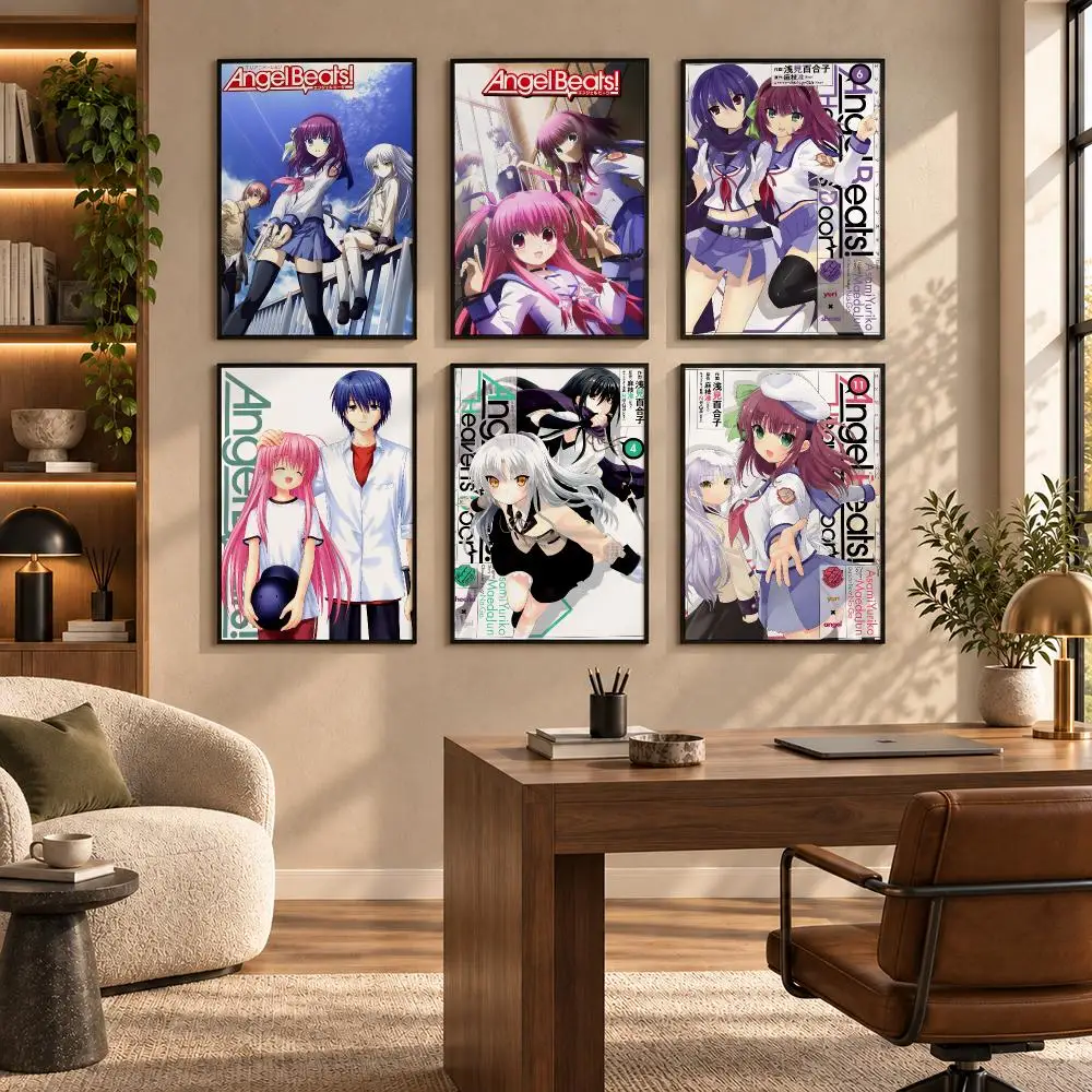 Anime A-Angel B-Beats Poster Self-adhesive Art Waterproof Paper Sticker Coffee House Bar Room Wall Decor