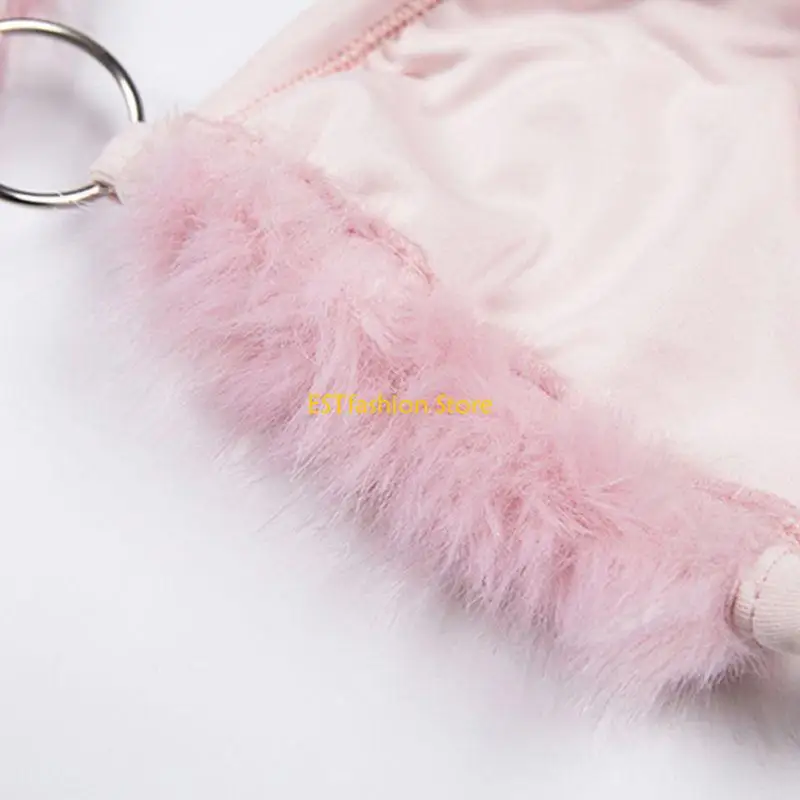 Y5GC Phụ nữ gợi cảm Halter Lace-Up Bra V-cổ Plush crop Crop Top Rave Bralette