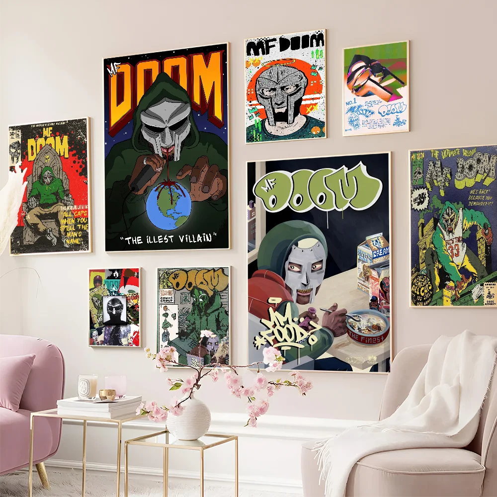 MF Doom Rapper Singer Movie Sticky Posters Fancy Wall Sticker for Living Room Bar Decoration Vintage Decorative Painting