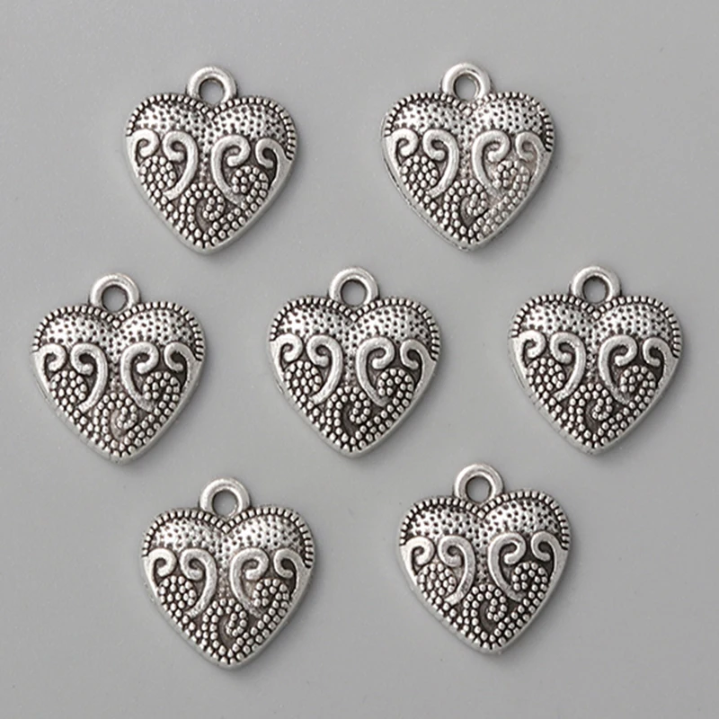 40pcs Cute Little Heart Alloy Charms Silver Color Punk Pendants For Making Handmade DIY Jewelry Accessories Crafts Necklace