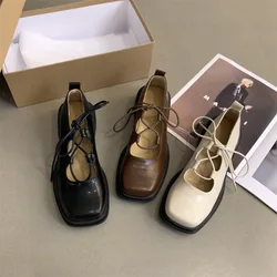 Womens Derby Shoes Casual Female Sneakers Square Toe Modis Loafers With Fur Flats Leather Cross Boat 2025 New Slip-on Dress Lace