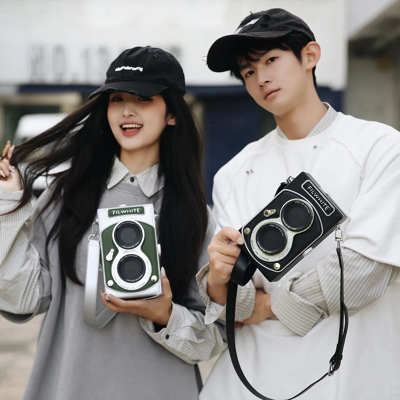 Vintage Twin-lens Camera Box Crossbody Bag PU Retro Hard Case Shoulder Bag For Women Niche Street Fashion Mini Messenger Handbag