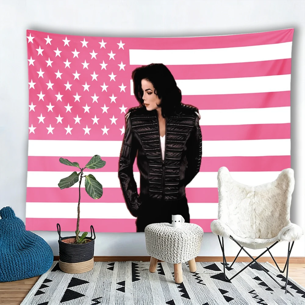 Michael Jackson Tapestry Pink American Flag Background Pop Music Star Portrait Wall Hanging Bedroom Dorm Decor Fan Gift