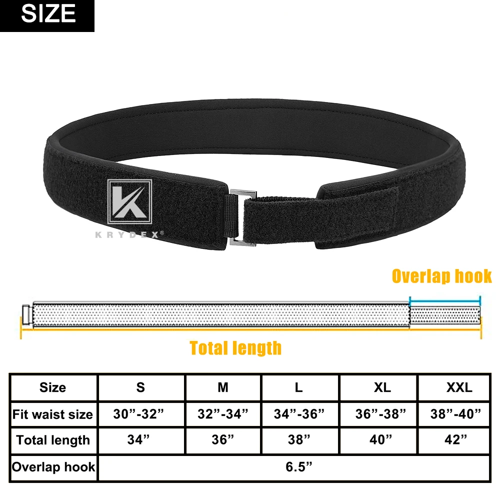 KRYDEX Tactical 1.5\'\' Padded Inner Men Belt Black Loop Lined Belt Comfortable Inner Duty Battle Shooting Belt