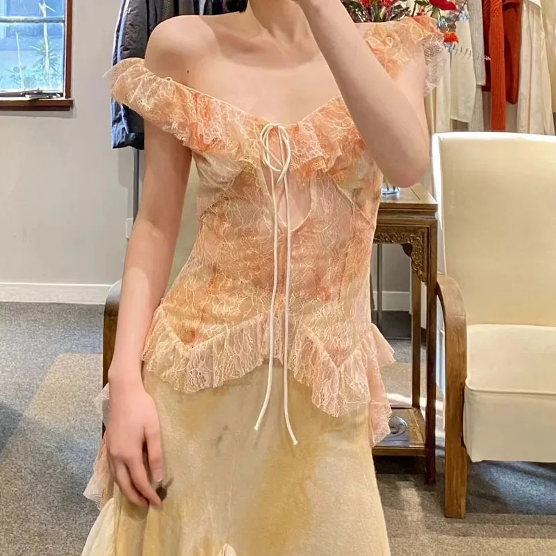 

Floral Printed Tassel Hem Women's Tops y2k Temperament Fashionable Inside Out Slimming Camisole Top 2024 Summer New