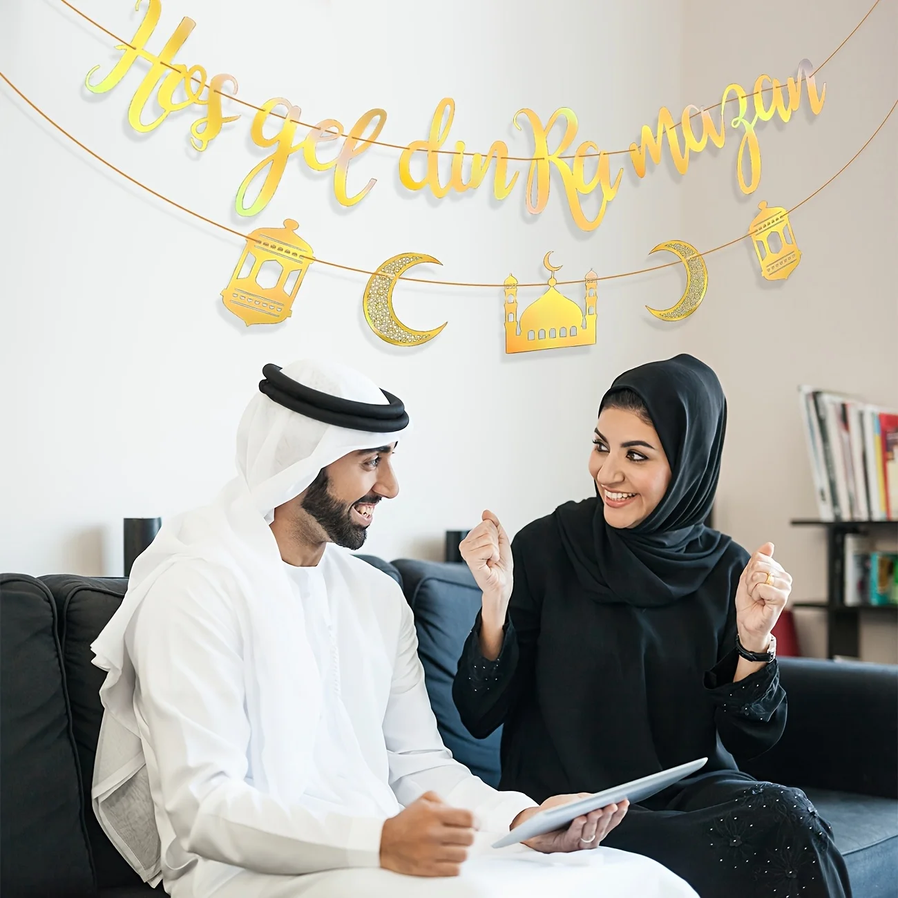 لافتة رمضان كريم Hoşgedin Ramazan Islam راية ديكو عيد مبارك معلقة للحفلات جارلاند القمر ستار فانوس القلعة راية رمضان