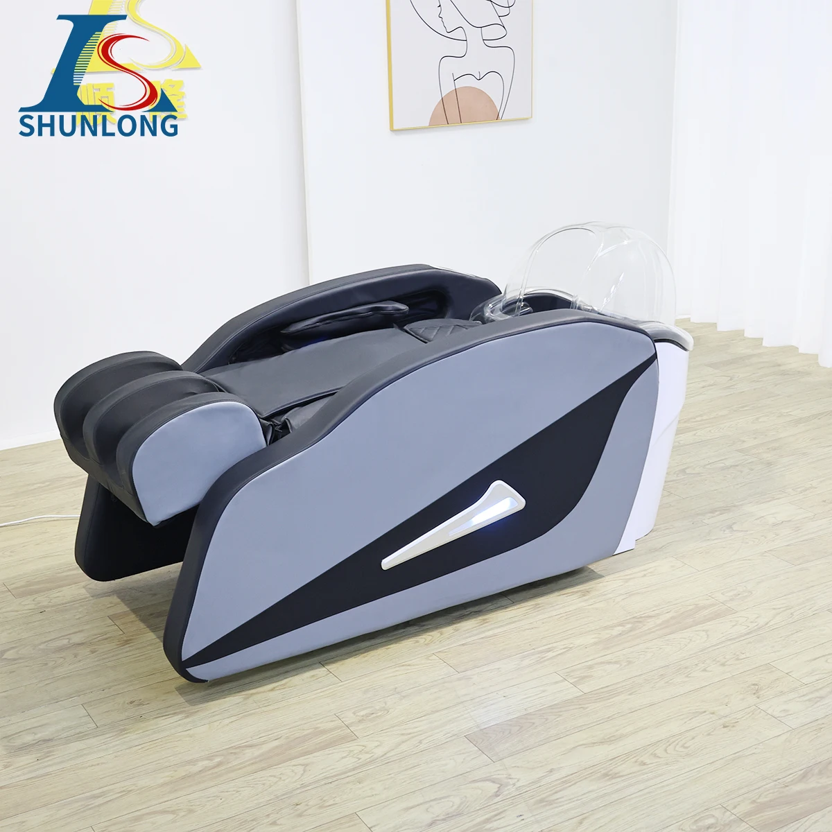 Shampoo Massage Bed with Steam Dome & LED Light, Reclining Hair Washing Bed for Beauty Salon Head Spa Scalp Treatment