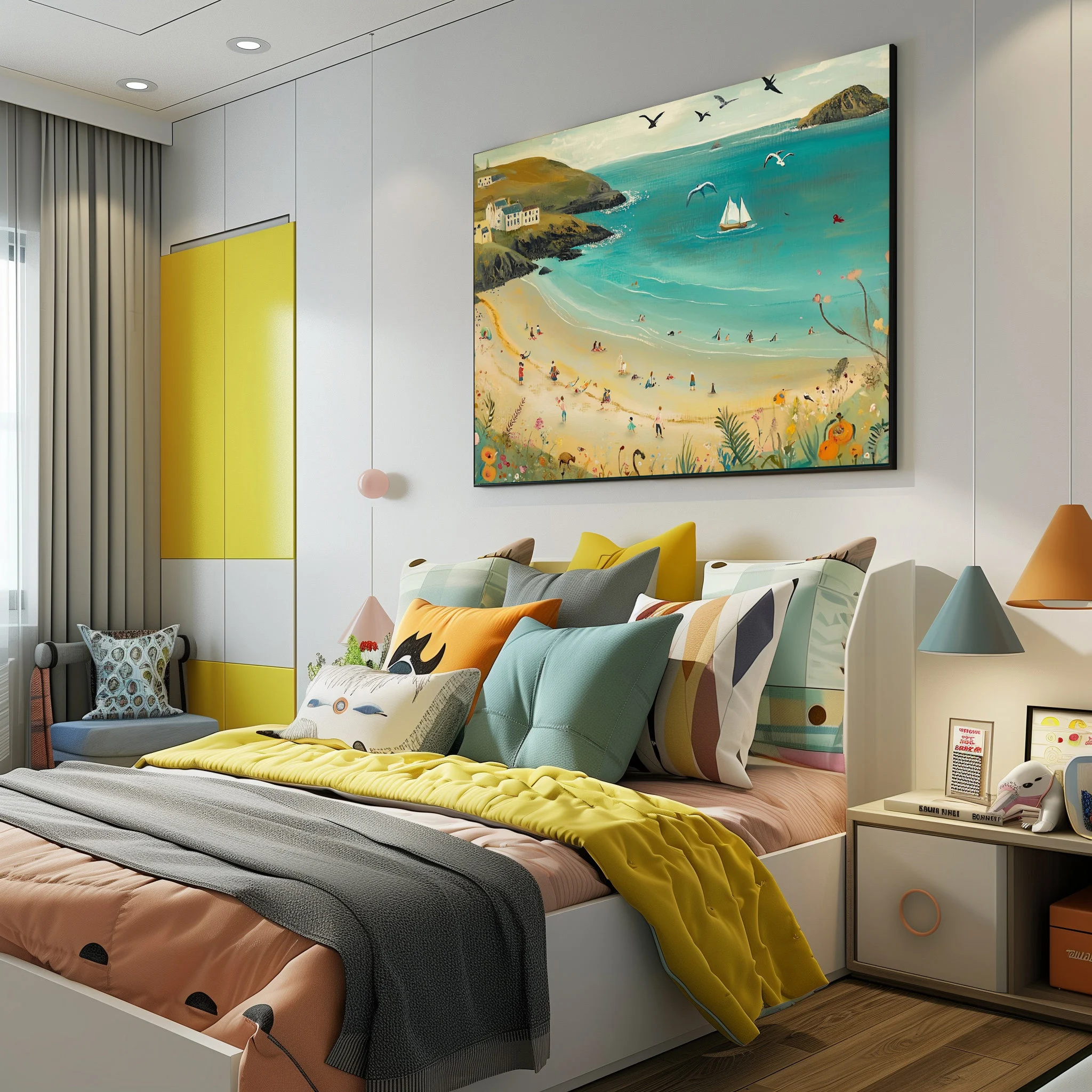 الصيف المحيط طيور النورس القطط والكلاب المشارك طباعة قماش الفن صور المنزل لغرفة المعيشة غرفة نوم جدار ديكور لوحة بدون إطار #4