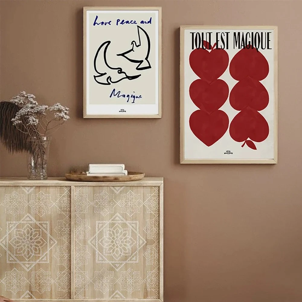 Modern Nordic Retro Art Red Love Apple Simple French Abstract Love Poster Picture Canvas Printing Home Room Decoration Painting view 3
