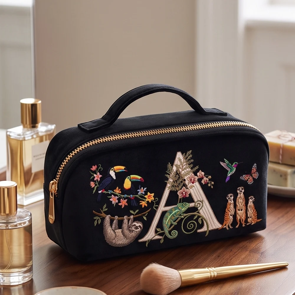 Velvet Travel Cosmetic Bag For Women Luxury Makeup Organizer Cosmetics Storage Pouch Imitation Embroidery Letter Letter Print