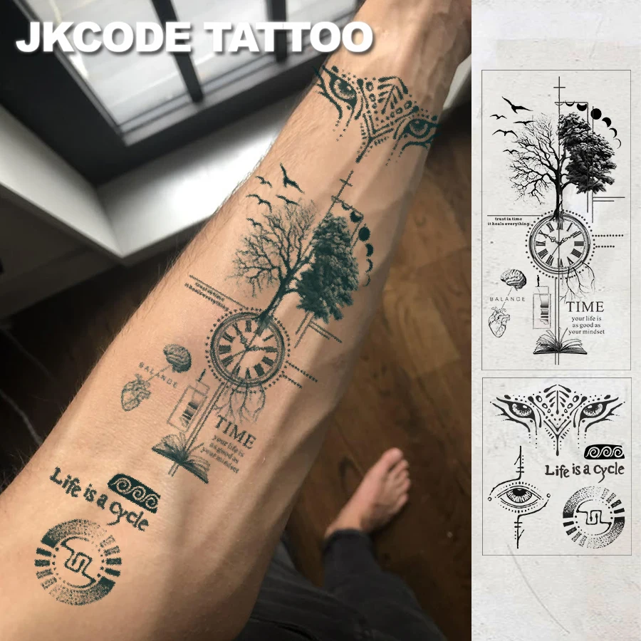 2Pcs Large Size Semi-Permanent Tattoo Stickers |   Tribal Totem, Tree of Life Armband Design |   Waterproof Unisex Body Art Stickers, Simulated Tattoos, Plant Theme, Magic Patterns, Finger Tattoos, Can Last for 1-2 Weeks