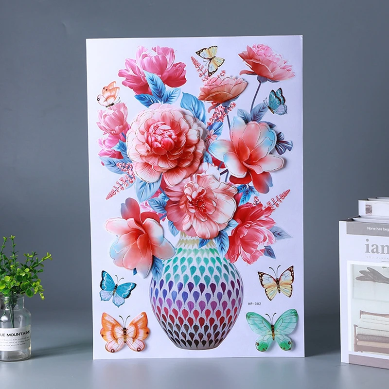 HP001# 3D Three Dimensional Bronzing Vase  Wall Stickers Refrigerator Doors And Windows Background Home Decoration Decal