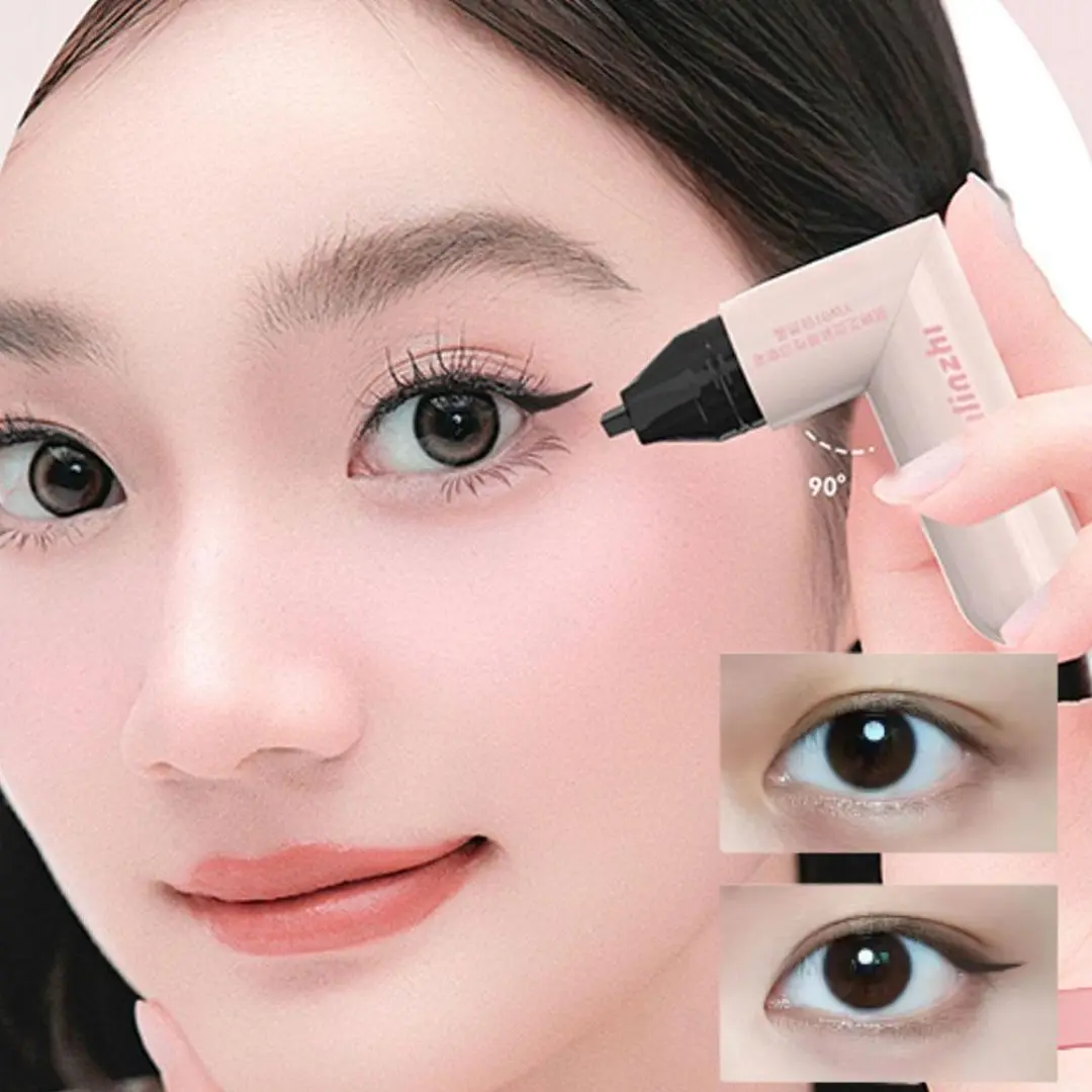 Eyeliner Stamp Pen Black Brown Integrated Eyeliner Stamp Precise Outline Signet Dual-Tip DIY Eyeliner Smudge-Proof Liquid Pen