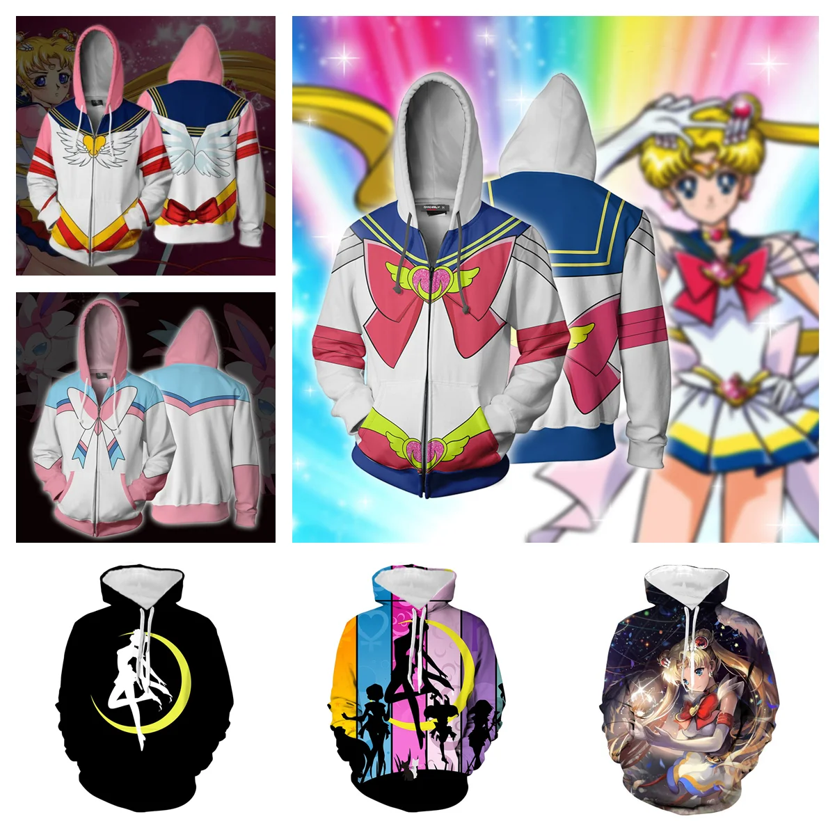 Anime Tsukino Usagi Pullover Princess Serenity Cosplay Hoodies New Queen Serenity Jacket Zipper Sweatshirt Unisex Clothes Coat