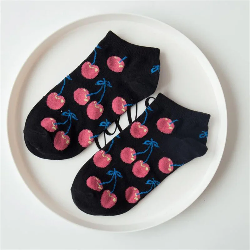 10 Pairs Women's Fruit & Veggie Printed Short Socks, High Stretch, Breathable & Quick-Drying