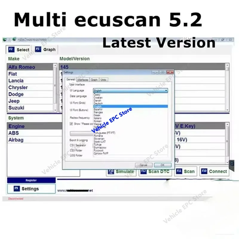 New Multi Ecu Scan work for ELM327 Multiecuscan 5.2 Car accessories for European and American car models OBD2 Scanner Software