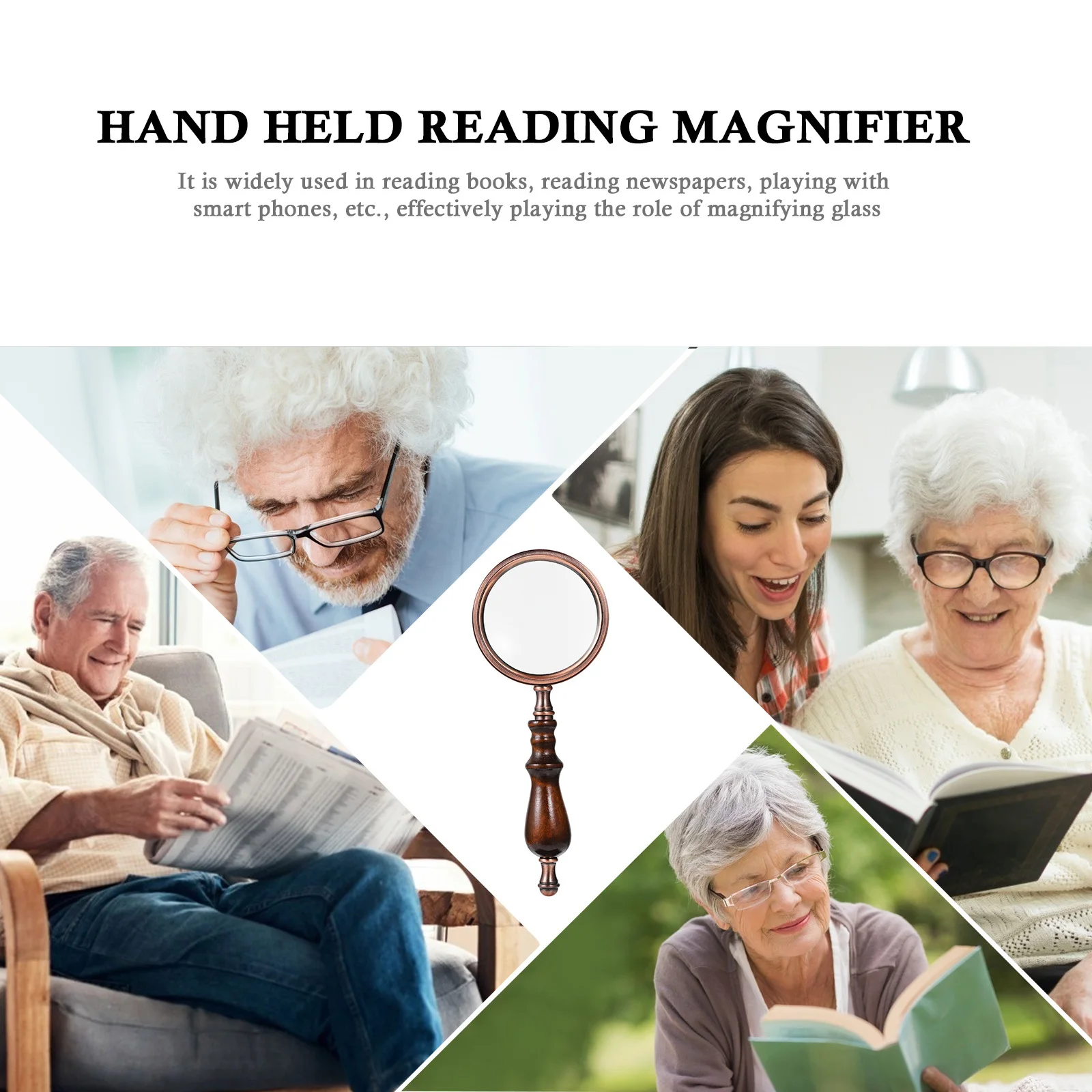 

1Pcs Reading Magnifier Premium Optical Glass Wood Handle Lightweight Portable Magnifying Glass for Elderly Books Newspapers