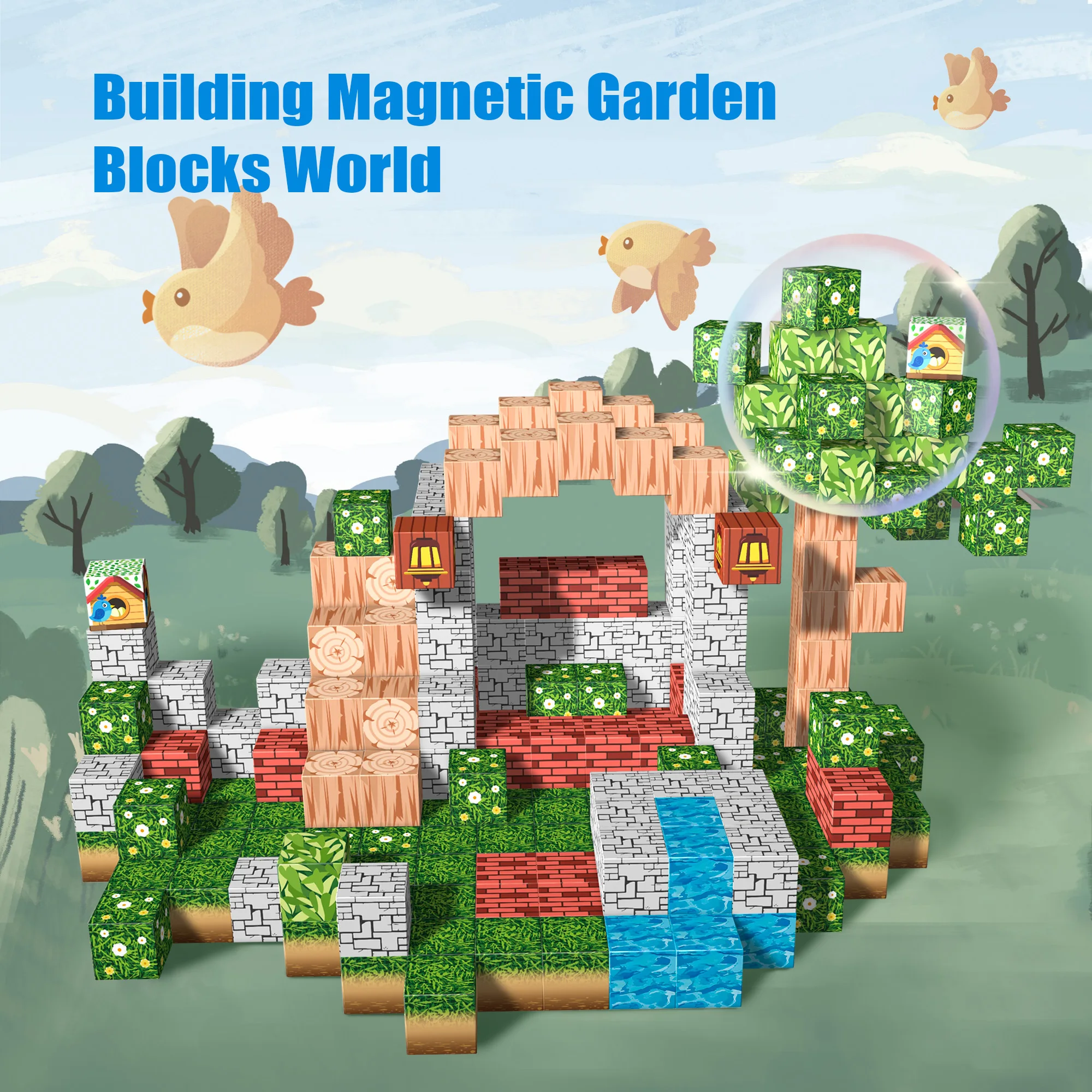 99PCS 자기 집 건물 세트, 창조적 인 새 둥지 및 미니 코티지 디자인, 어린이를위한 STEM 학습 장난감 3 +, Montessori Educatio