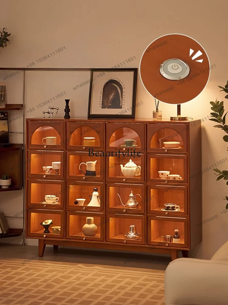 LX Sixteen-grid Display Cabinet, Antique Dining Side Cabinet, Living Room Storage