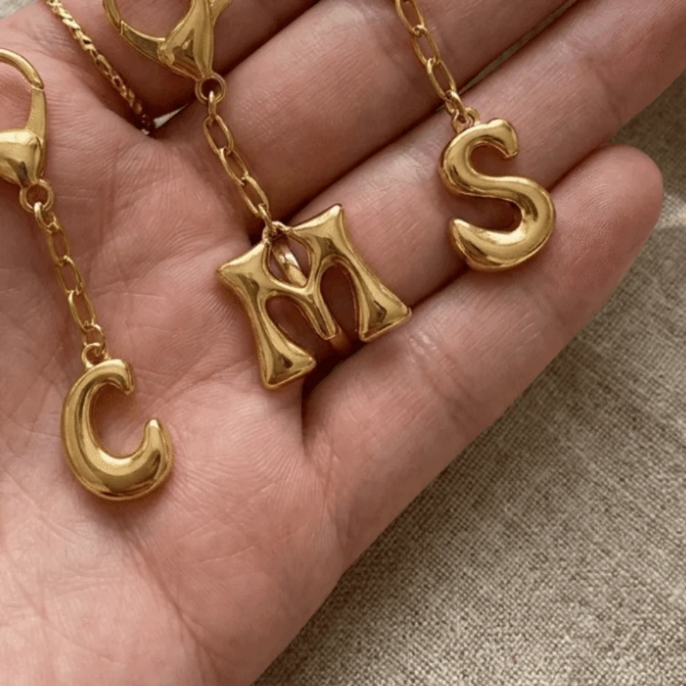 Gold Color 26 Letters Key Chains Bubble Letter Lobster Buckle Capital Letter Key Chains Metal Initial Letter Key Chains Women