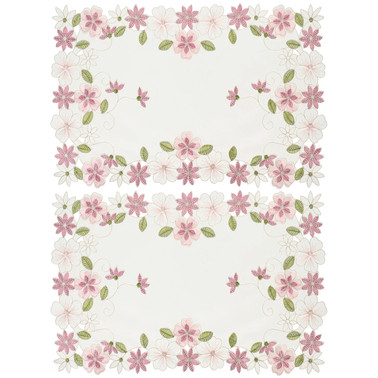 

2Pcs European Rustic Embroidered Tablecloth Placemats Set Hollow Satin Design Kitchen Dining Weddings Protective Surface Mats