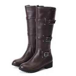 Autumn Custom Knee High Boots Women Fashion Platform High Heel Leather Shoes Woman Winter Motorcycle Boots Large Size 43 WSH5388