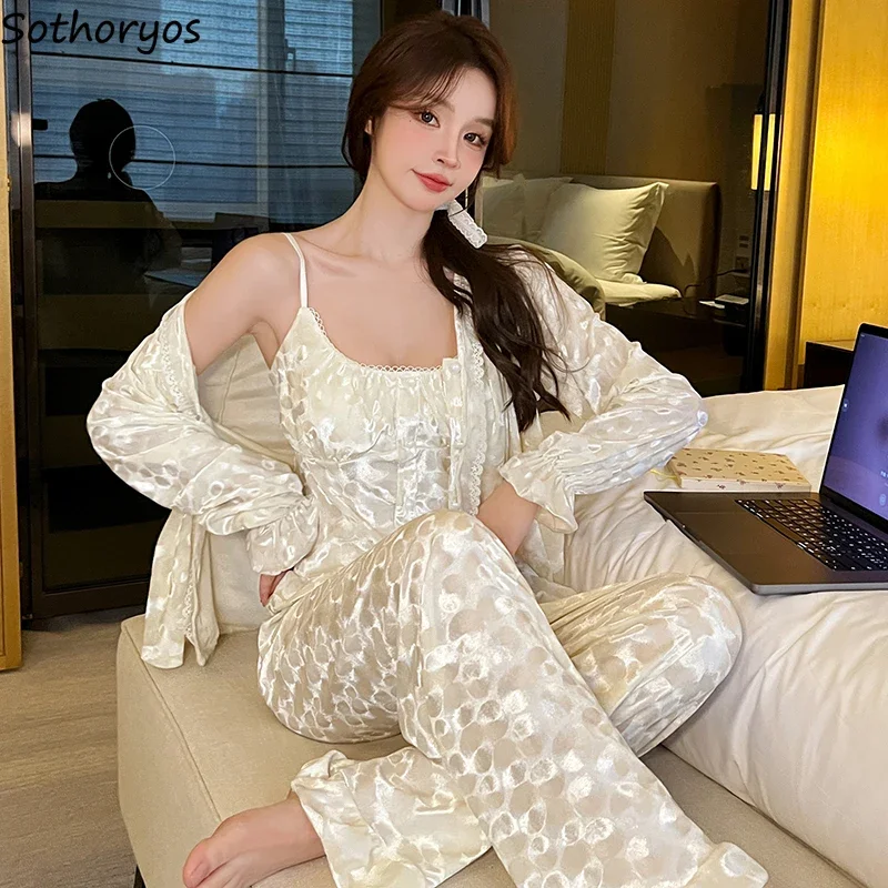 

Pleuche 3 Pcs Pajama Sets Women Elegant Warm Plush Padded Sleepwear Gentle Casual Home French Style Soft All-match Autumn Mujer