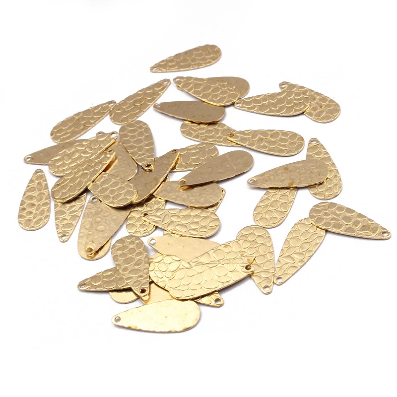 40Pcs Raw Brass Hammered Textured Teardrop Charms End Extended Chain Beads Tags Earrings Findings For Jewelry Making Wholesale