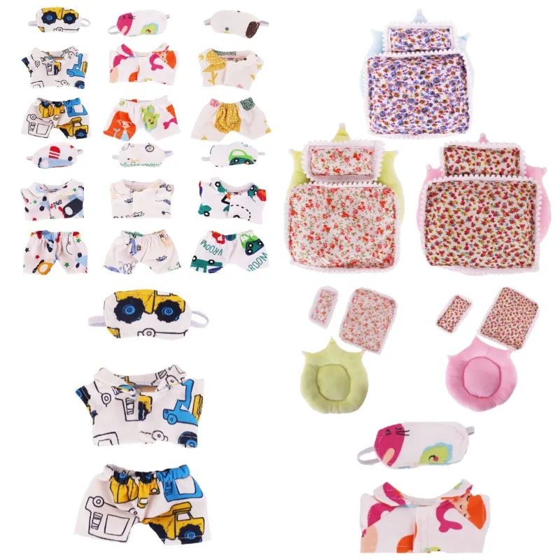 

17cm Mini Doll's Accessories Set For Labubu Doll Pop 3Pcs/Set Bed+Quilt+Pillow Pajamas Sleeping Bag Dollhouse Gift,Girl's Toys