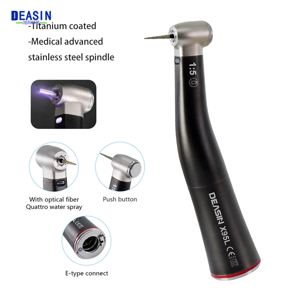 Dental Factory Equipment Increasing Red Ring X95L 1:5 With Light Contra Angle Handpiece Push Button For Universal E-type Motor