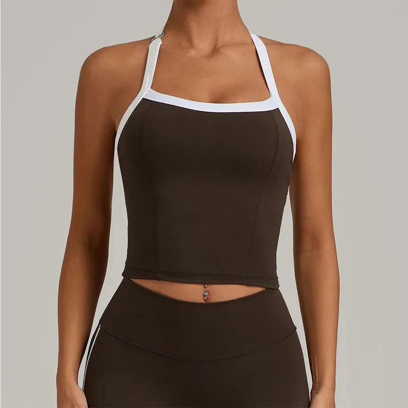 Hanging Neck Top Women Sports Bra Push Up Fitness Yoga Bra Color Blocked Underwear Gym Sport Tops Women Running Vest Bralette
