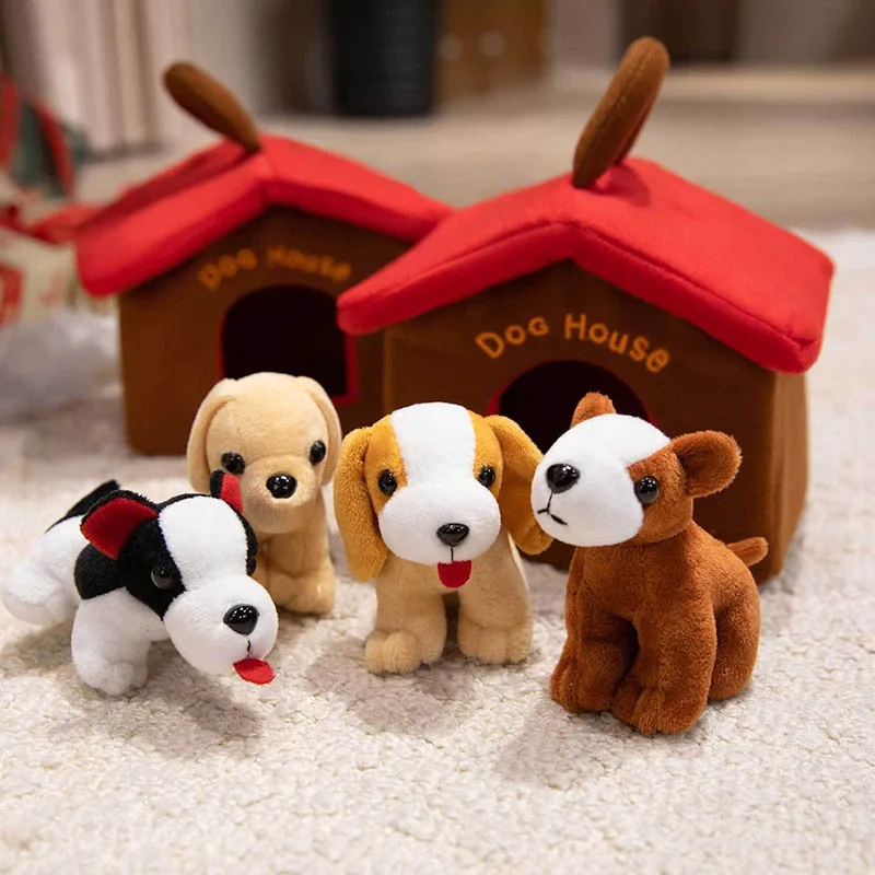 

Cute Dog Plush Toy Set With Portable Dog House Storage Bag Interactive Parent Child Play Set Surprise Gift For Kids Boys Girls