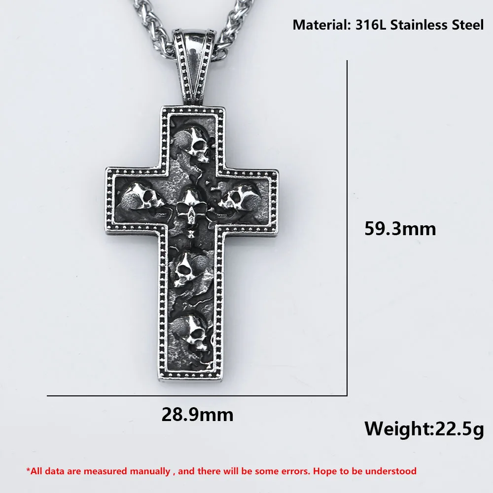 2022 NEW Men\'s 316L stainless-steel Cross skkull head Pendant Necklace for teens punk biker jewelry Gift free shipping