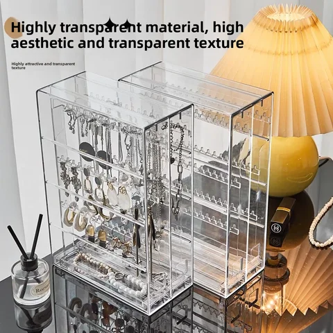 Earring Necklace Bracelet Jewelry Storage Box Large Capacity Dustproof Display Stand Organizer for Home And Travel Use