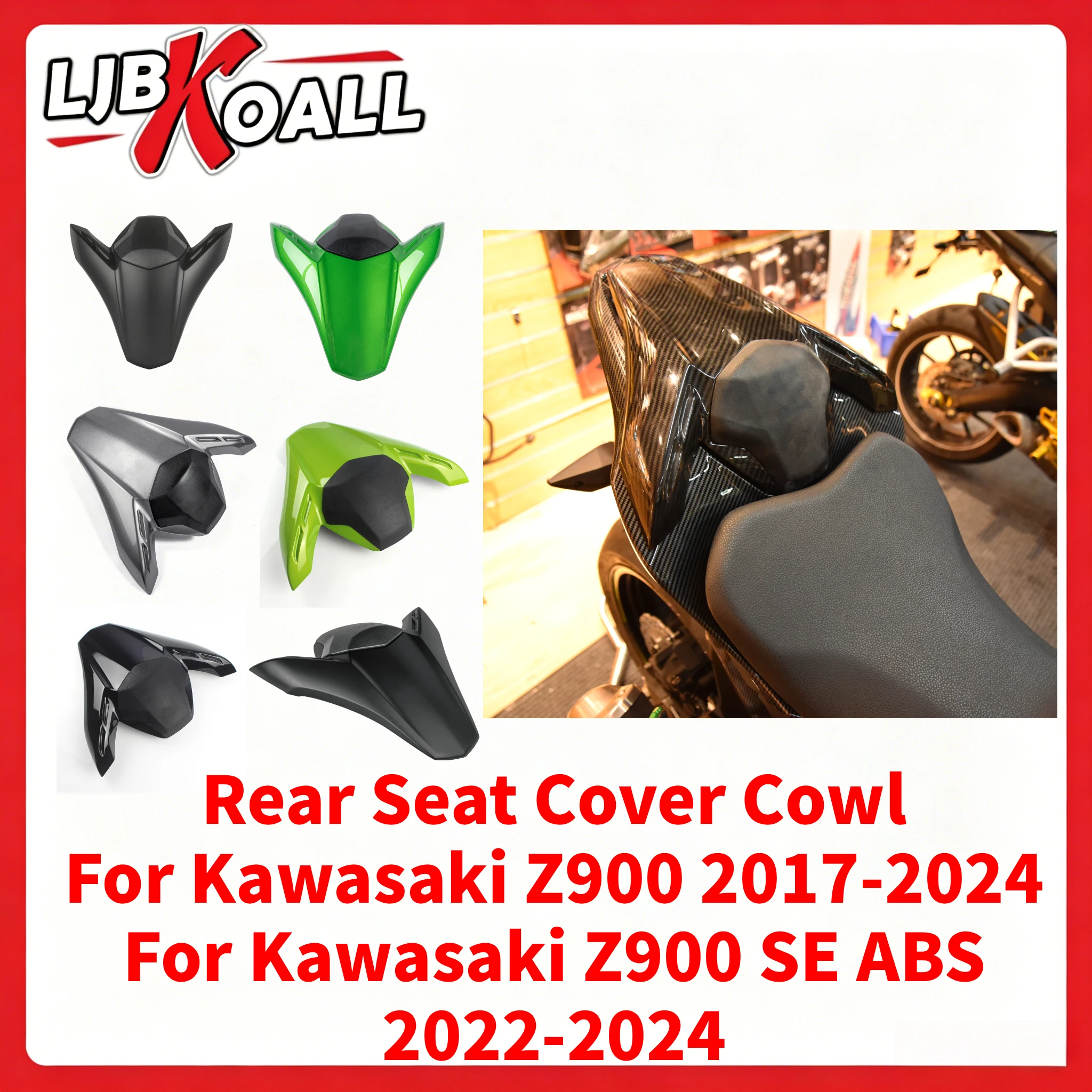 Moto Passeggero Posteriore Sedile Passeggero Cowl Carena per Kawasaki Z900/ZR900F 2017-2024 Z 900 SE Copertura Coda Carbonio Nero Verde