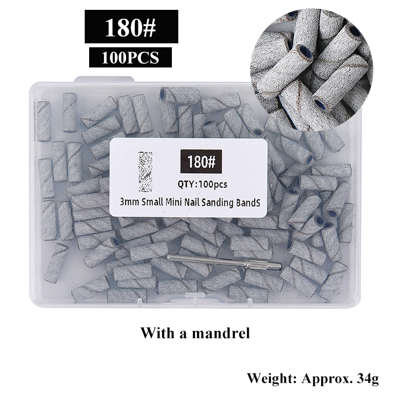 100 pièces/boîte 3mm Mini bandes de ponçage avec jeux de mandrins pour peau morte callosités polissage électrique forets à ongles outil de manucure