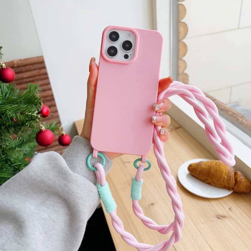 Stoßfeste Candy Lanyard Hülle für iPhone 17 16 Pro Max 14 12 11 13 15 Plus Air X XS mit Umhängekordel und weicher TPU-Abdeckung – Detail 5