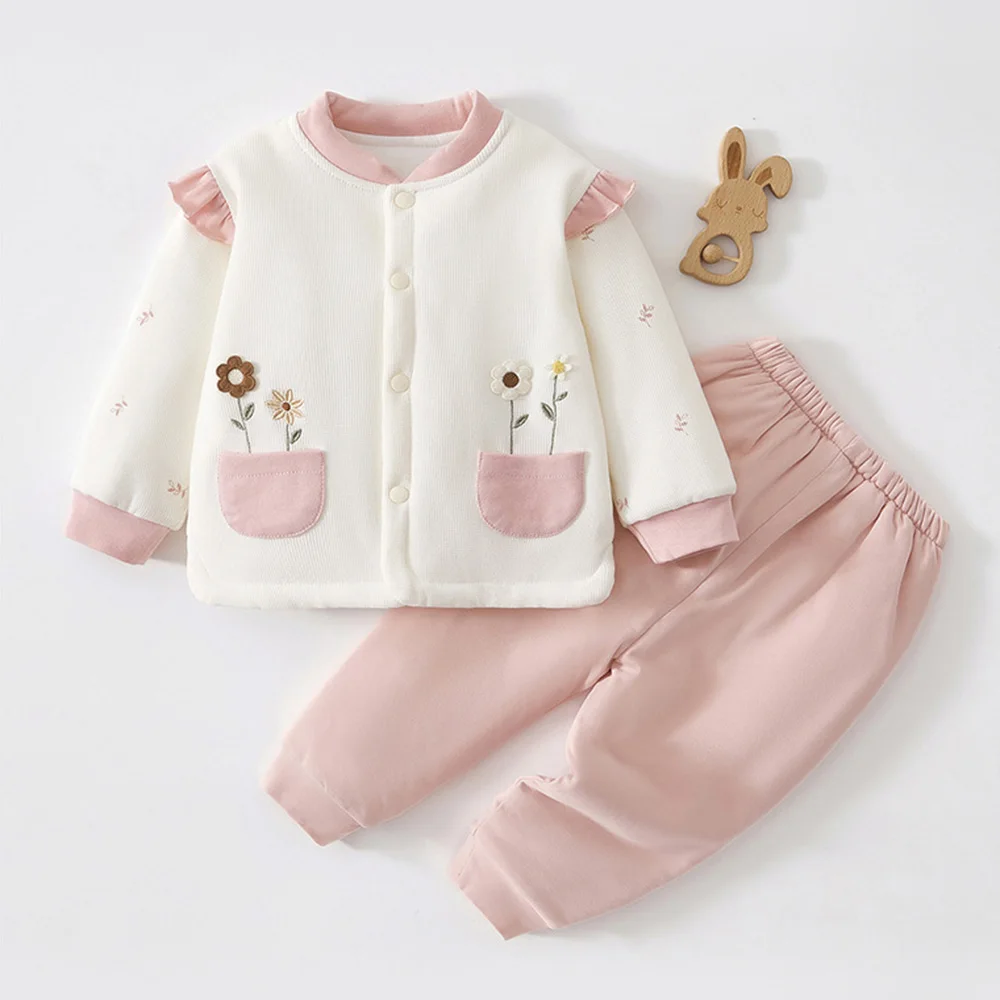 Baby Girl Winter Clothes Quilted Warm Fall Long Sleeve Tops Pants Two Pieces Baby Girl Christmas Outfit 1st Birthday Infant Sets