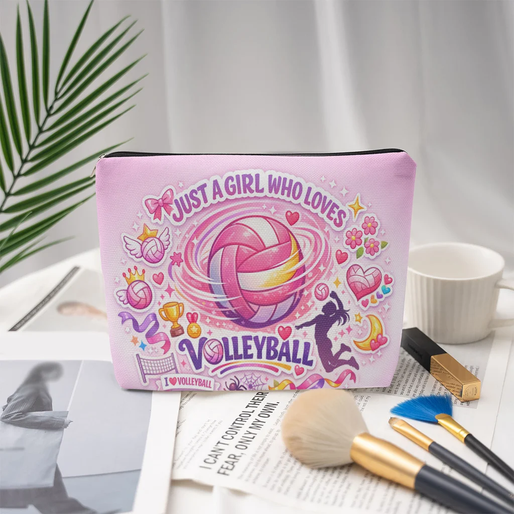 1 Piece of Makeup Bag with Volleyball-Related Elements and Text - Multifunctional Zipper Bag for Women, Perfect Travel Zipper Storage Bag, Fun Birthday Gift