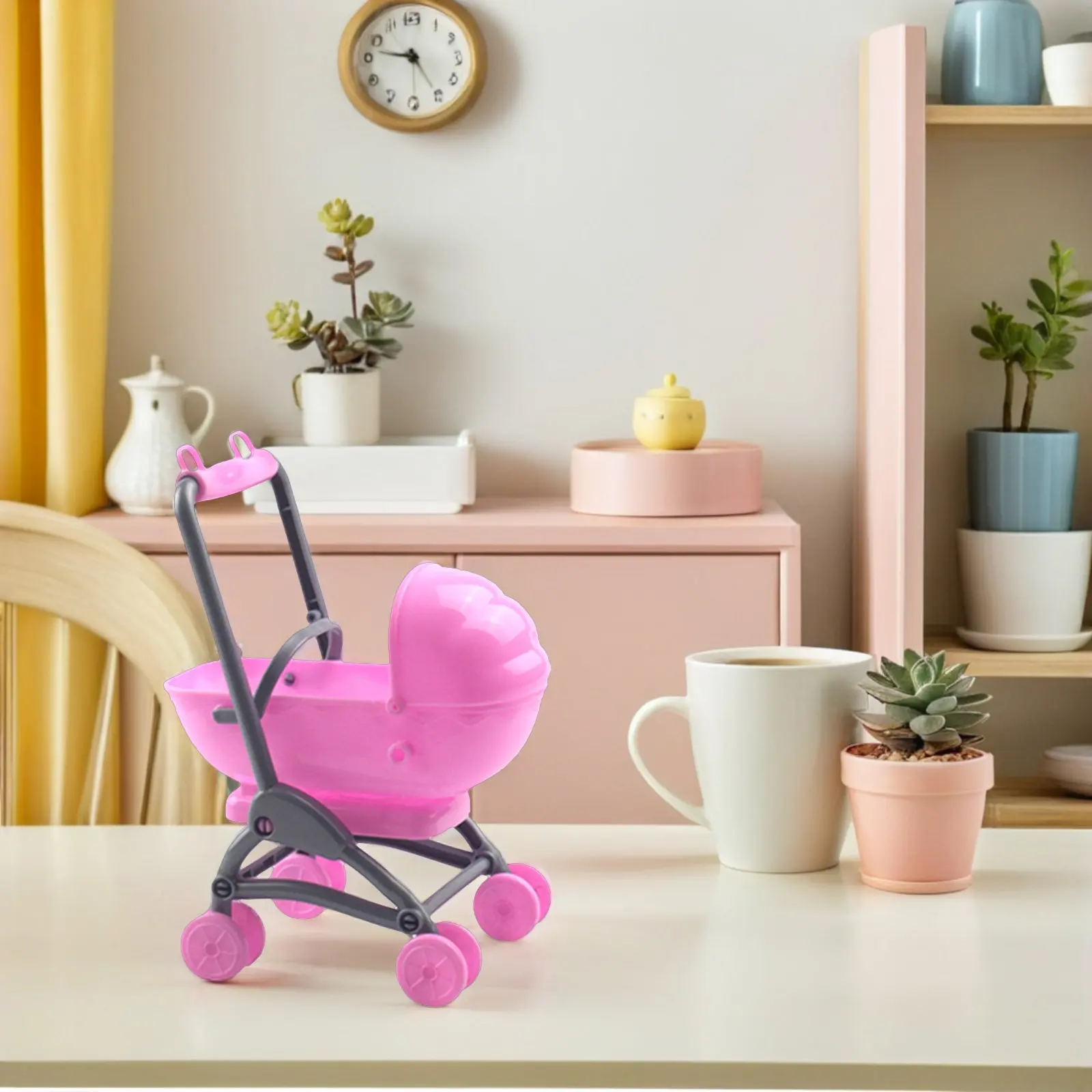 Baby Carriage Simulation Mini Stroller Cartoon Style Lightweight Compact Pretend Play Nursery Furniture Decoration