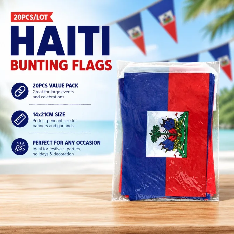 TIKI FLAG Haiti Wimpelkette 14x21cm Wimpel Haiti Banner für Festival Party Feiertag zur Dekoration