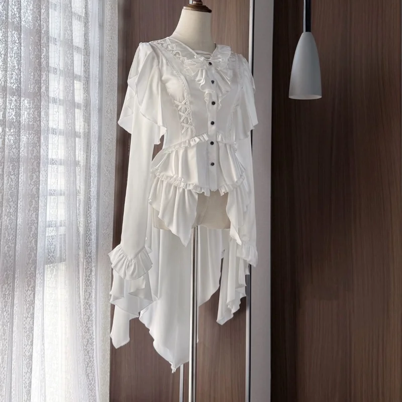 

Элегантные женские рубашки 2025, винтажная шикарная блузка, укороченные топы в стиле Лолиты, туника с оборками, нерегулярные готические блузки
